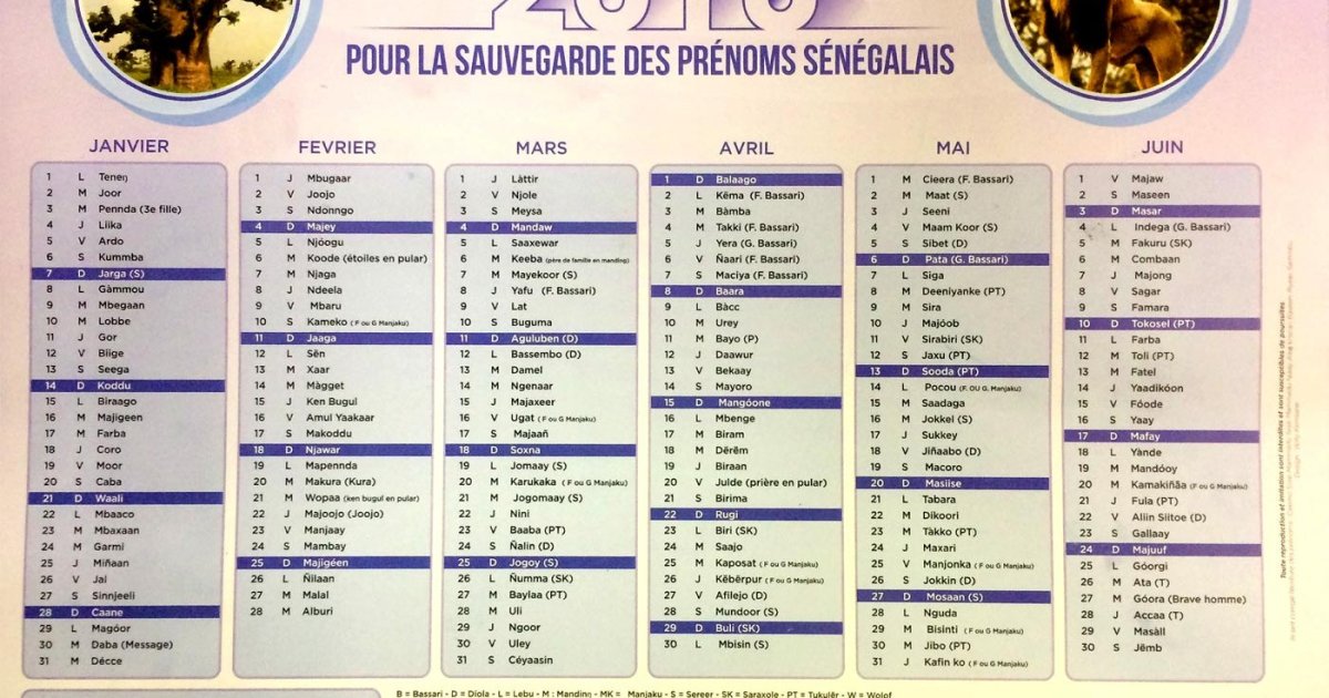 Un Calendrier Pour La Sauvegarde Des Prenoms Senegalais Au Senegal Le Cœur Du Senegal