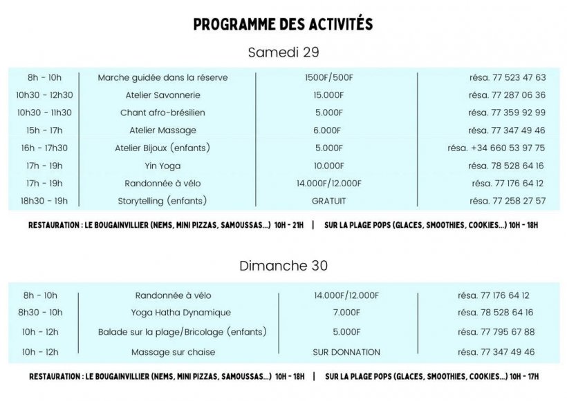 Programme des activités